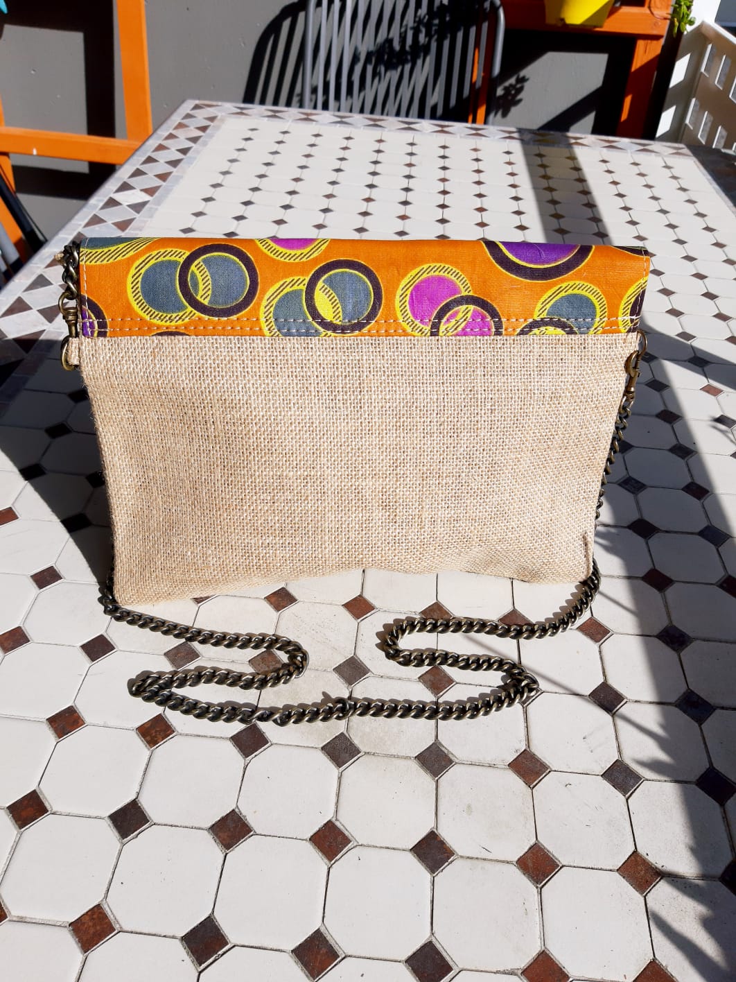 Pochette toile de jute et wax recyclé