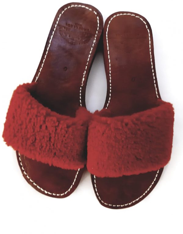 Sandales moumoute rouge en cuir